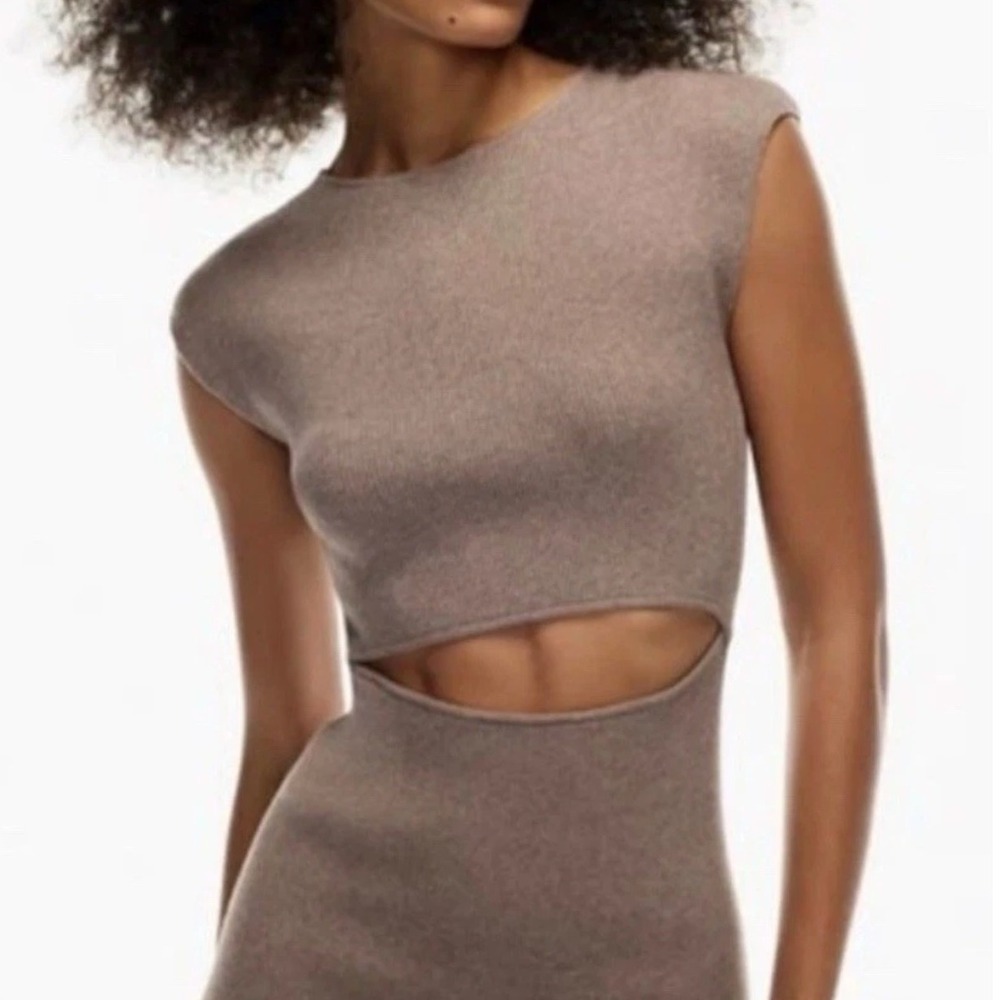 Aritzia Wilfred‎ Free Womens Size Large Ribbed Knit Midi Dress Cut Out Mauve